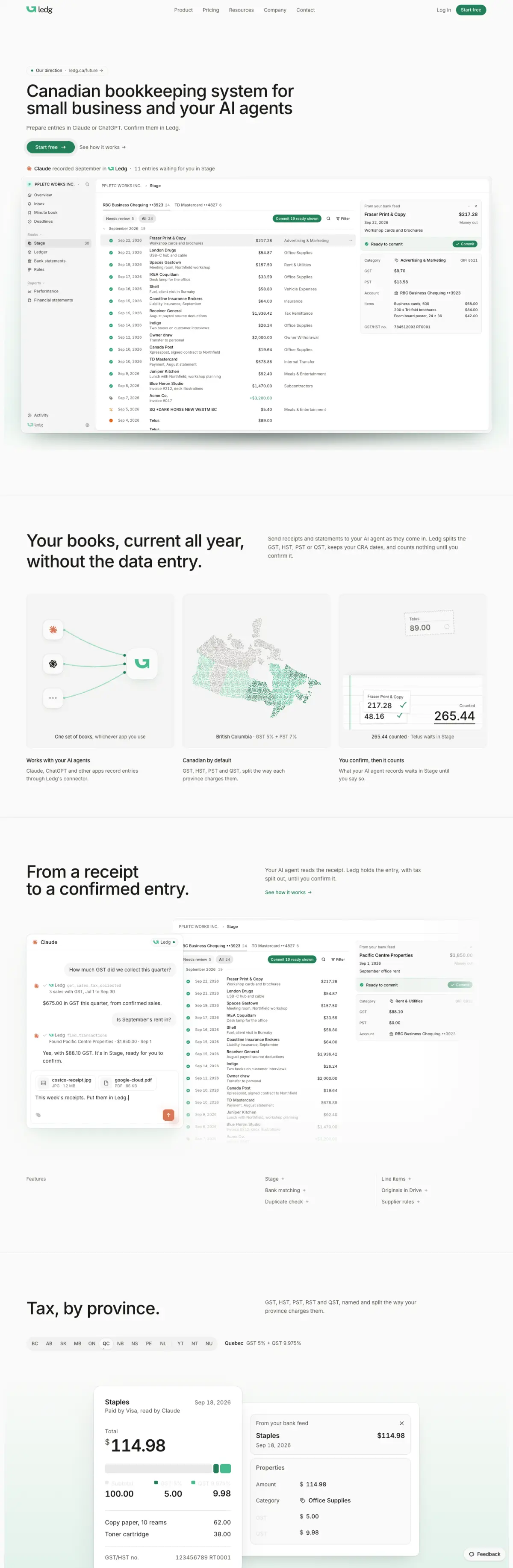 Ledg website, full page